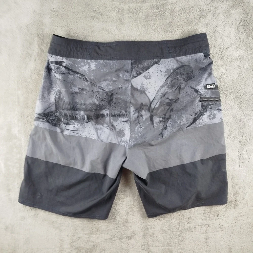 Pelagic Board Shorts Mens 34 Fishing Swim Trunks Sharkskin AOP Print Summer - Picture 2 of 11